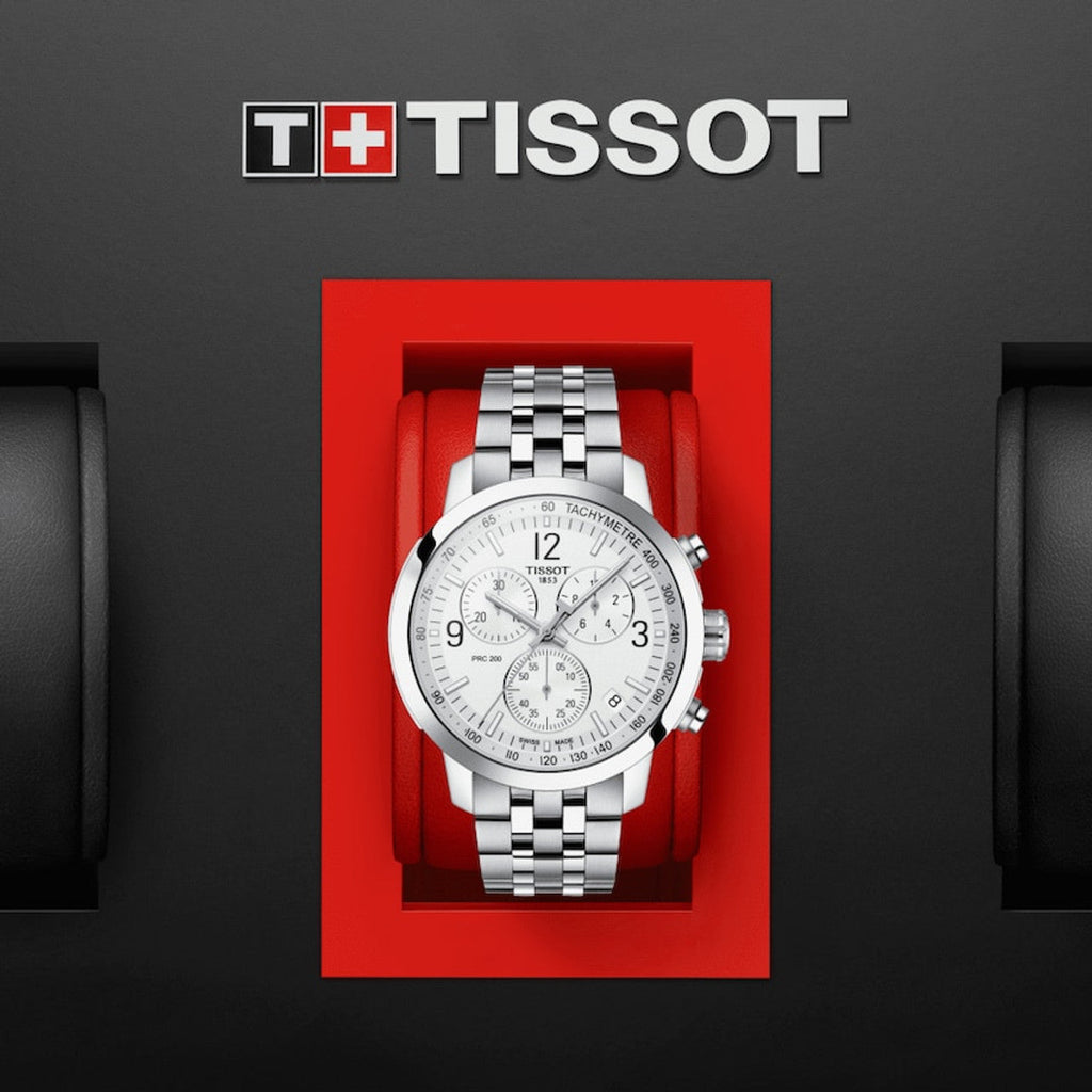 Tissot T Sport PRC 200 Chronograph White Dial Silver Steel Strap Watch For Men - T114.417.11.037.00 Buy Now By Tissot