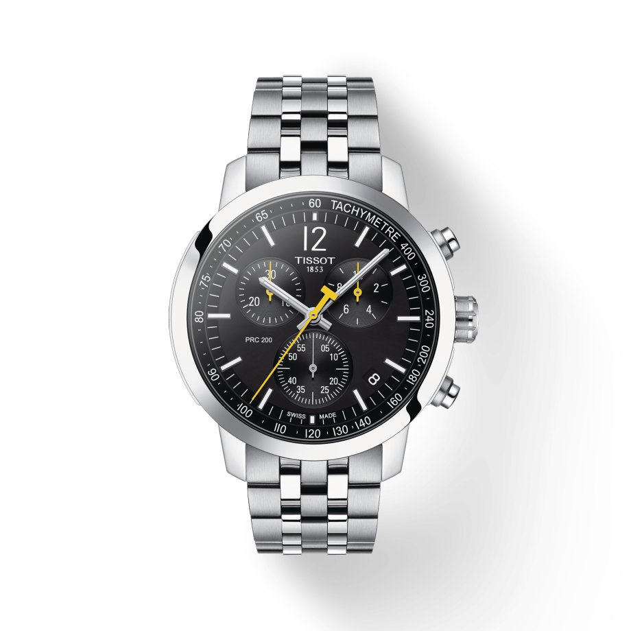 Tissot PRC 200 Chronograph Black Dial Silver Steel Strap Watch For Men - T114.417.11.057.00 Buy Now By Tissot