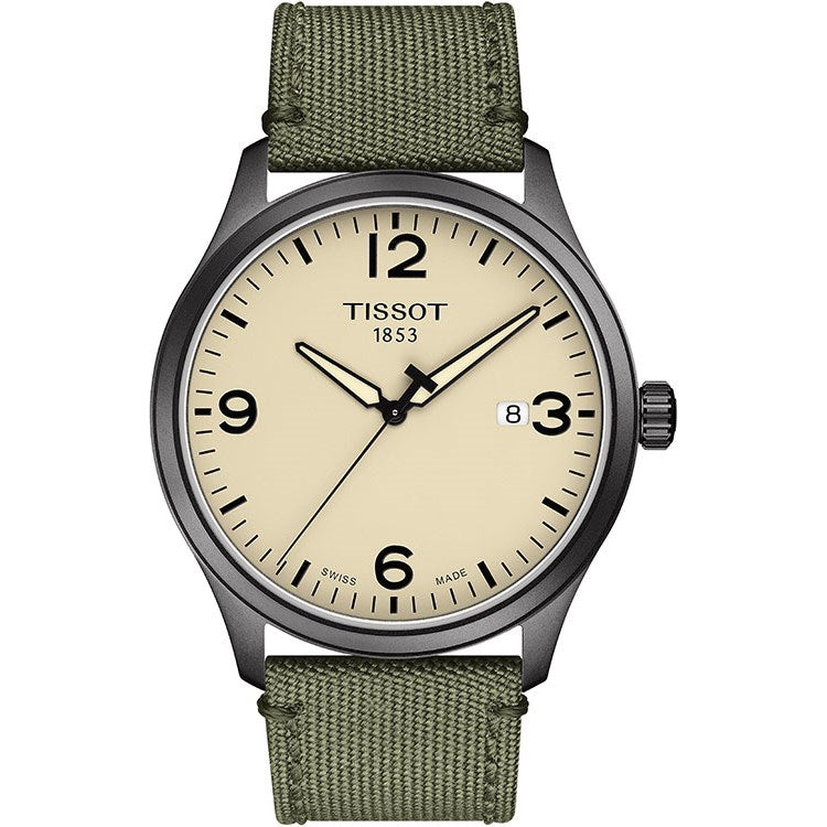 Tissot T Sport Chrono XL Beige Dial Khakhi Green Nylon Strap Watch for Men - T116.617.33.267.00 Buy Now By Tissot