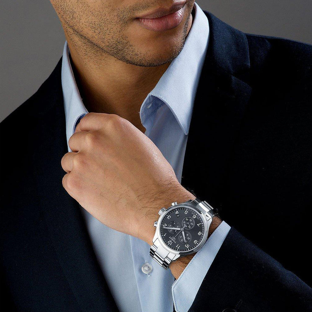 Tissot T Classic Chrono XL Black Dial Silver Steel Strap Watch For Men - T116.617.11.057.01 Buy Now By Tissot