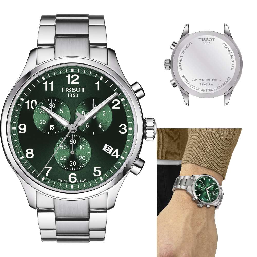 Tissot Chrono XL Classic Green Dial Silver Steel Strap Watch for Men - T116.617.11.092.00 Buy Now By Tissot