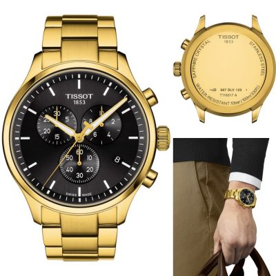 Tissot Chrono XL Classic Black Dial Gold Steel Strap Watch for Men - T116.617.33.051.00 Buy Now By Tissot