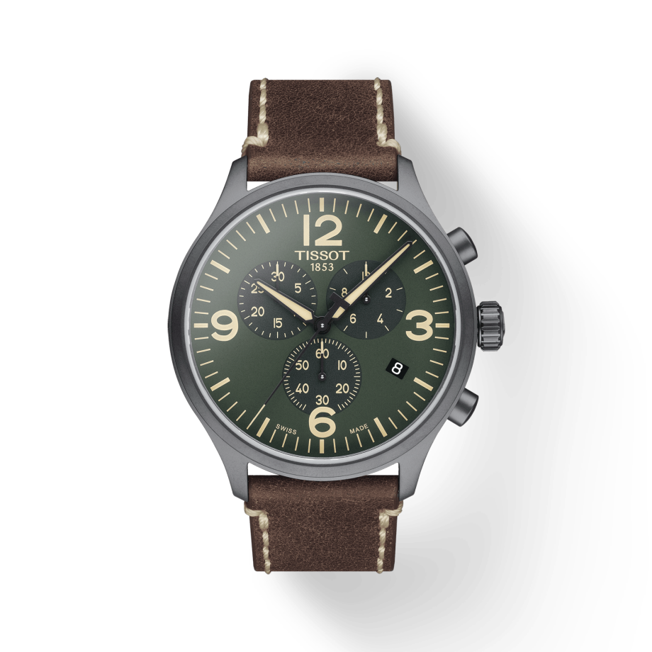 Tissot T Sport Chrono XL Green Dial Brown Leather Strap Watch For Men - T116.617.36.097.00 Buy Now By Tissot