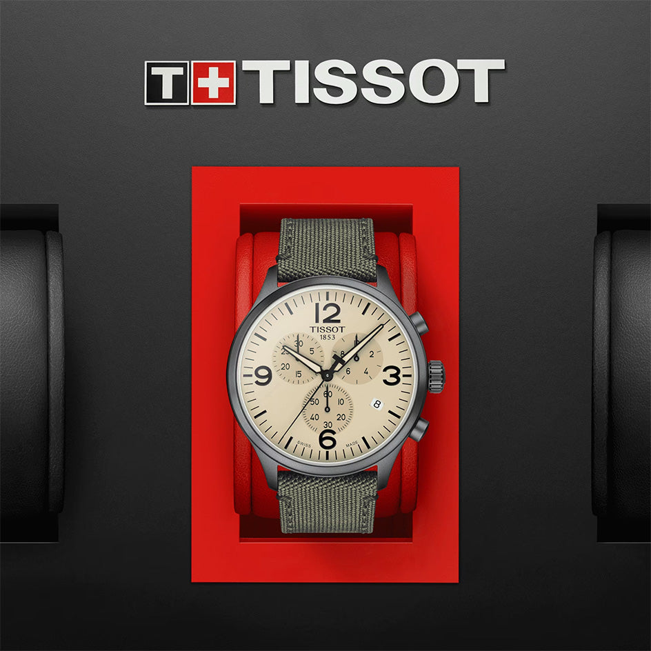 Tissot T Sport Chrono XL Beige Dial Green Nylon Strap Watch for Men - T116.617.37.267.00 Buy Now By Tissot