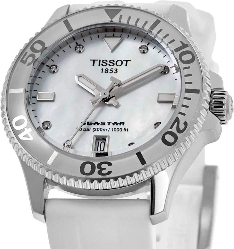 Tissot Seastar 1000 Mother of Pearl White Dial White Rubber Strap Watch for Women - T120.210.17.116.00 Buy Now By Tissot