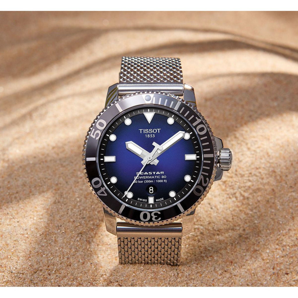 Tissot Seastar 1000 Powermatic 80 Blue Dial SIlver Mesh Bracelet Watch For Men - T120.407.11.041.02 Buy Now By Tissot