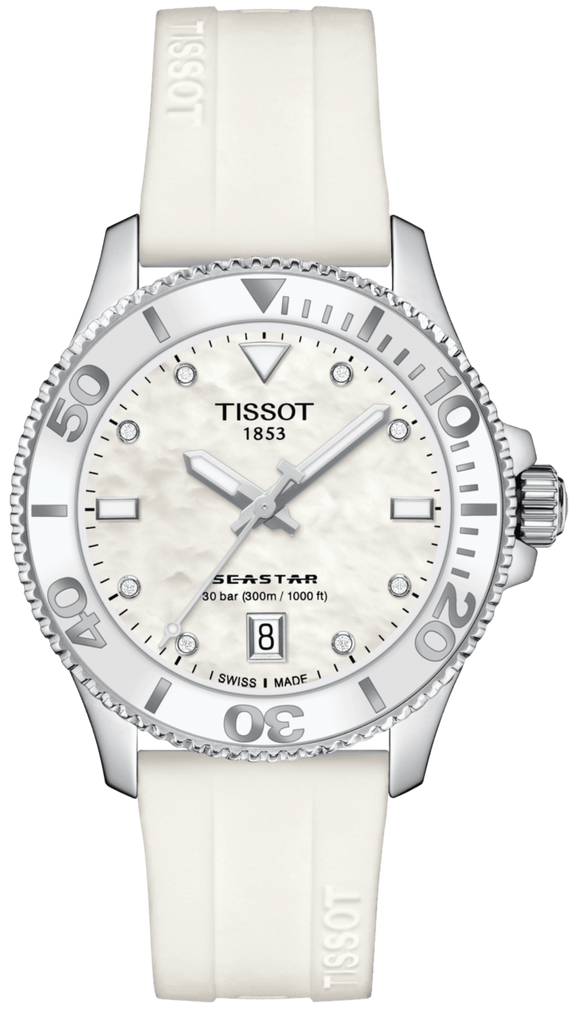 Tissot Seastar 1000 Mother of Pearl White Dial White Rubber Strap Watch for Women - T120.210.17.116.00 Buy Now By Tissot