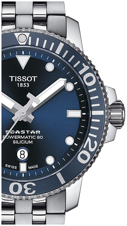 Tissot T Sport Seastar 1000 Powermatic Silicium Blue Dial Silver Steel Strap Watch For Men - T120.407.11.041.01 Buy Now By Tissot