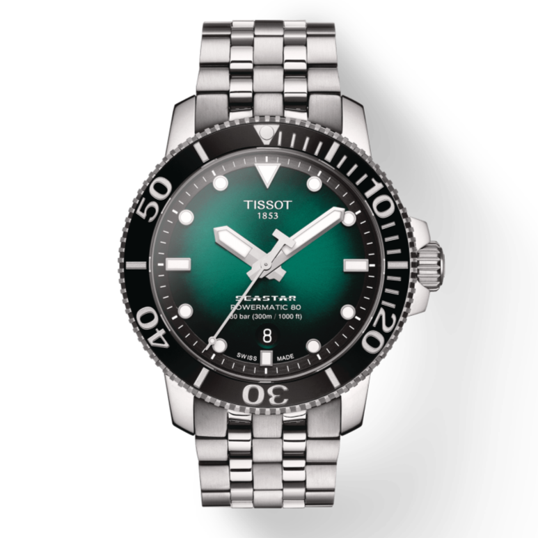 Tissot Seastar 1000 Powermatic 80 Green Dial Silver Steel Strap Watch For Men - T120.407.11.091.01 Buy Now By Tissot