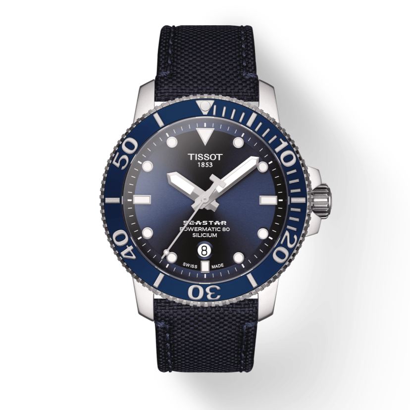 Tissot Seastar 1000 Powermatic 80 Silicium Blue Dial Blue Nylon Strap Watch For Men - T120.407.17.041.01 Buy Now By Tissot