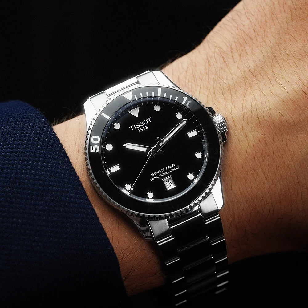 Tissot Seastar 1000 Black Dial Silver Steel Strap Watch For Men - T120.410.11.051.00 Buy Now By Tissot