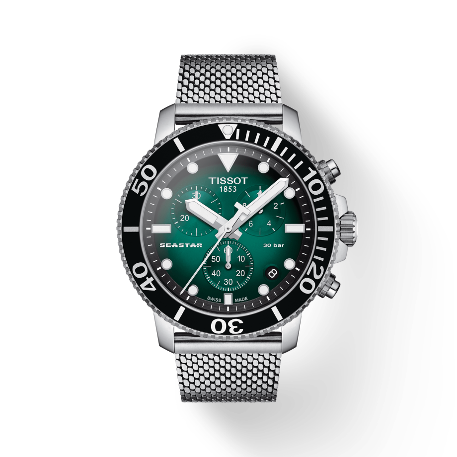 Tissot Seastar 1000 Chronograph Green Dial Silver Mesh Bracelet Watch For Men - T120.417.11.091.00 Buy Now By Tissot