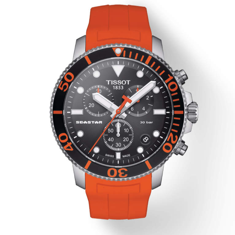 Tissot Seastar 1000 Chronograph Black Dial Orange Rubber Strap Watch For Men - T120.417.17.051.01 Buy Now By Tissot
