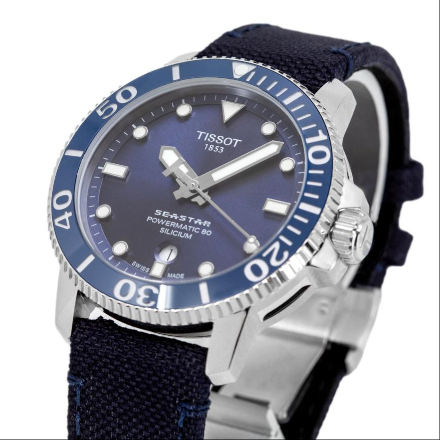 Tissot Seastar 1000 Powermatic 80 Silicium Blue Dial Blue Nylon Strap Watch For Men - T120.407.17.041.01 Buy Now By Tissot