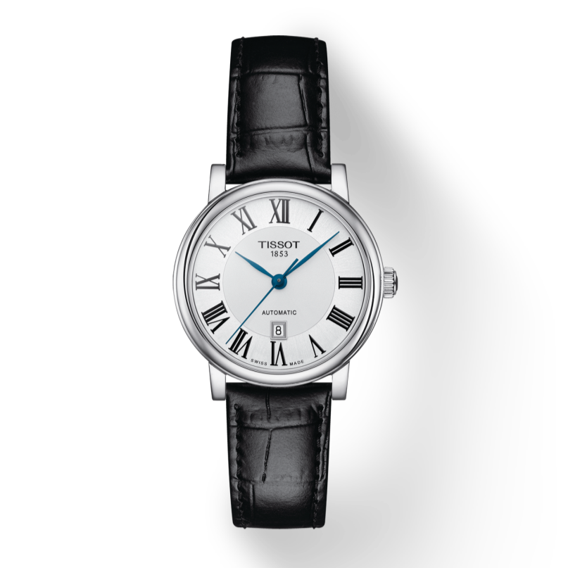 Tissot Carson Premium Automatic Lady Silver Dial Black Leather Strap Watch for Women - T122.207.16.033.00 Buy Now By Tissot