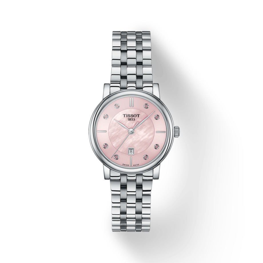 Tissot T Classic Carson Premium Lady Mother of Pearl Pink Dial Silver Steel Strap Watch For Women - T122.210.11.159.00 Buy Now By Tissot