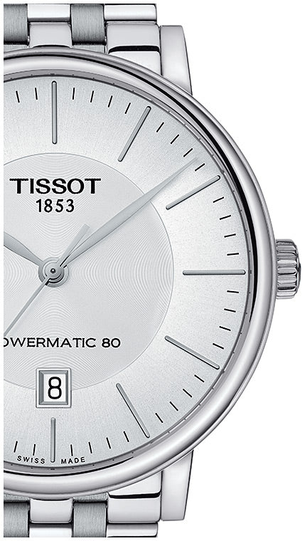 Tissot T Classic Carson Premium Powermatic 80 White Dial Silver Steel Strap Watch For Men - T122.407.11.031.00 Buy Now By Tissot