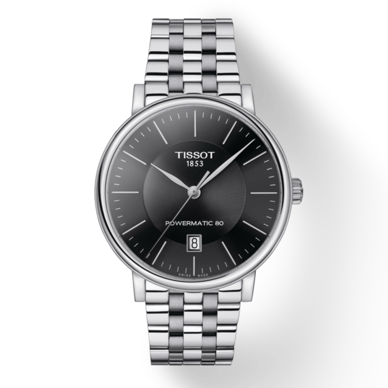 Tissot T Classic Carson Premium Powermatic 80 Black Dial Silver Steel Strap Watch For Men - T122.407.11.051.00 Buy Now By Tissot
