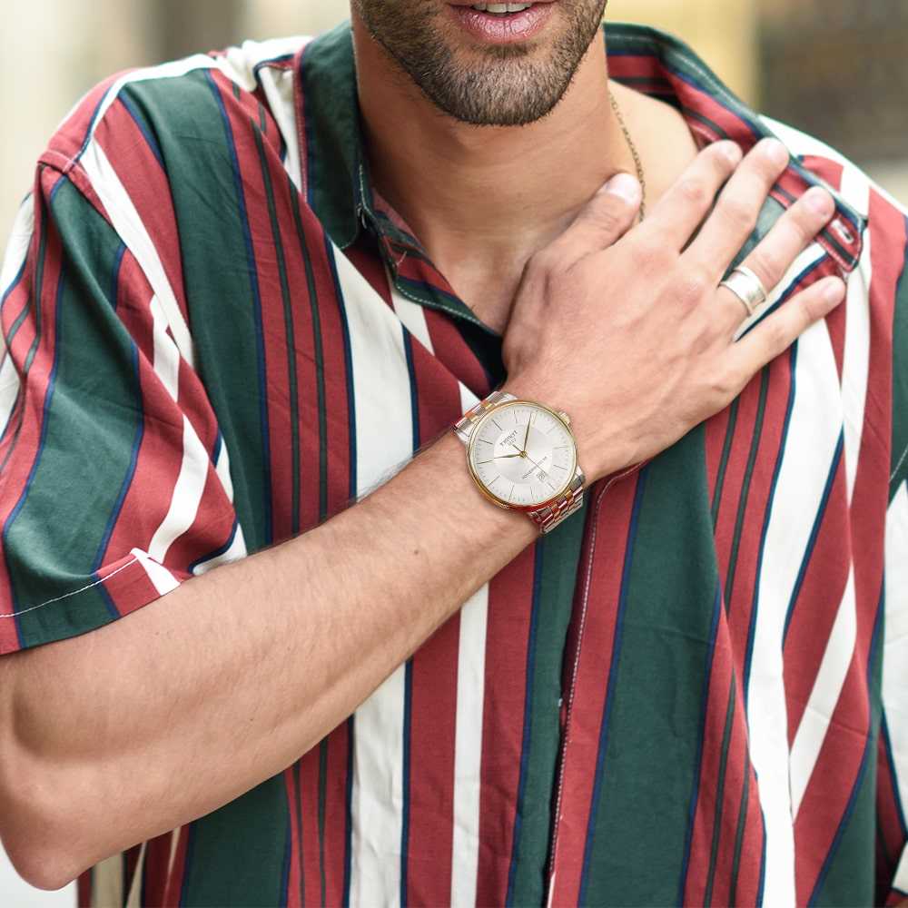 Tissot T Classic Carson Premium Automatic White Dial Rose Gold Steel Strap Watch for Men - T122.407.33.031.00 Buy Now By Tissot