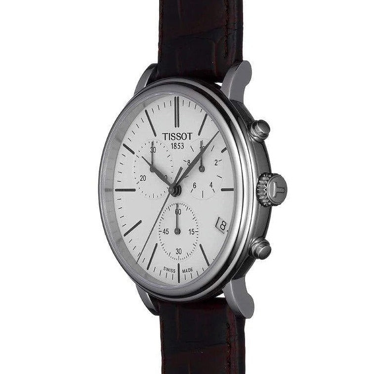 Tissot Carson Premium Chronograph White Dial Brown Leather Strap Watch For Men - T122.417.16.011.00 Buy Now By Tissot