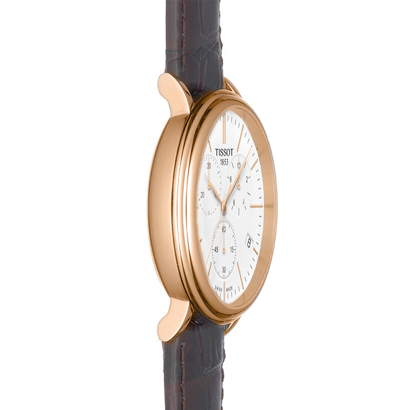 Tissot Carson Premium Chronograph White Dial Brown Leather Strap Watch For Men - T122.417.36.011.00 Buy Now By Tissot