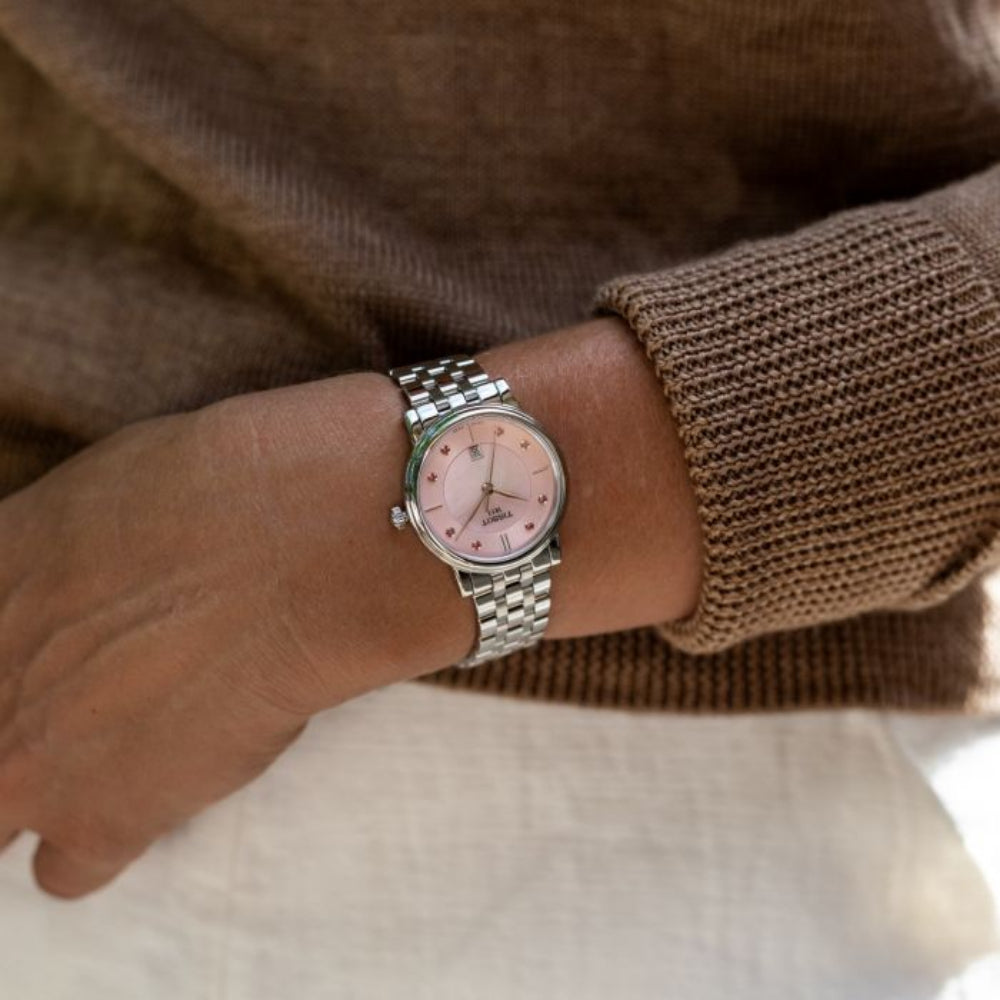 Tissot Carson Premium Lady Mother of Pearl Pink Dial Silver Steel Strap Watch For Women - T122.210.11.159.00 Buy Now By Tissot