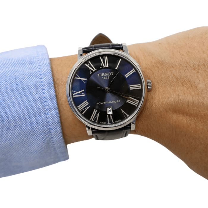 Tissot Carson Premium Powermatic 80 Blue Dial Blue Leather Strap Watch For Men - T122.407.16.043.00 Buy Now By Tissot
