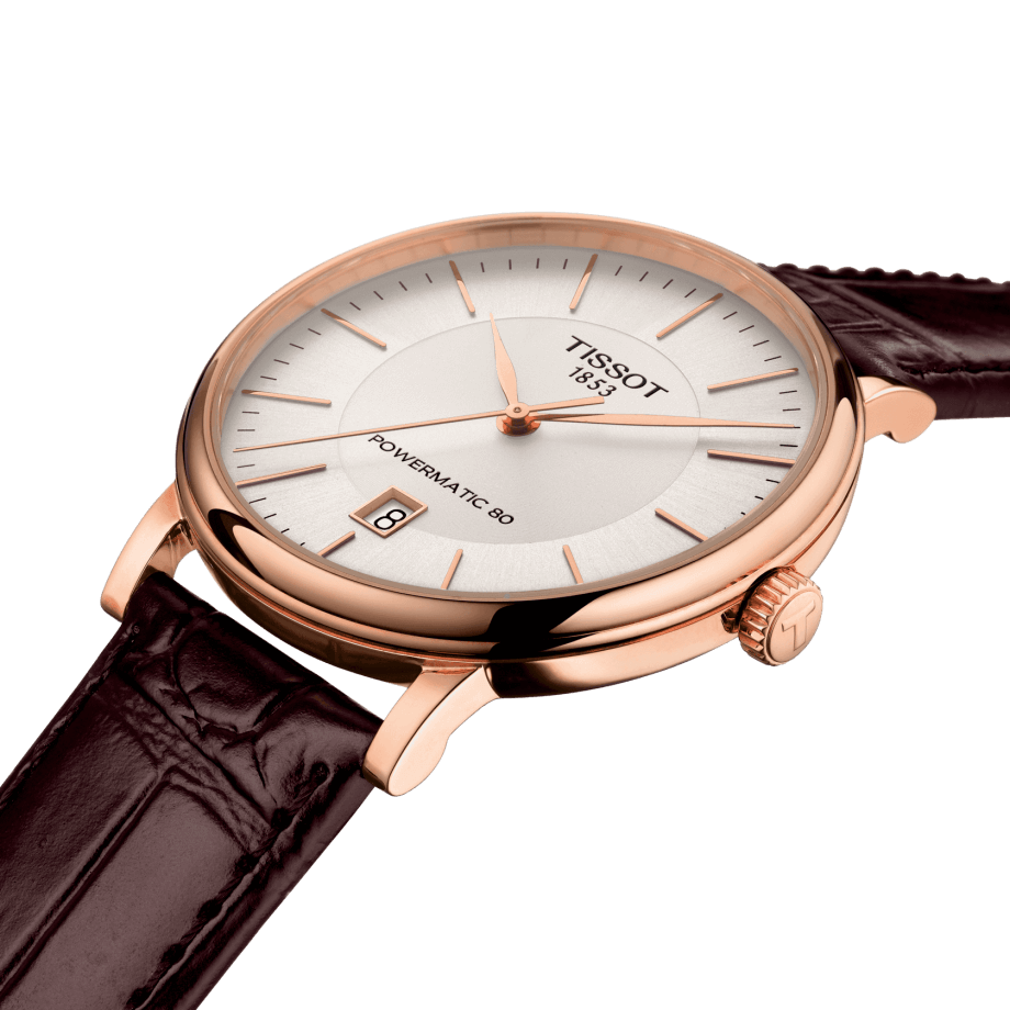 Tissot Carson Premium Powermatic 80 White Dial Brown Leather Strap Watch For Men - T122.407.36.031.00 Buy Now By Tissot