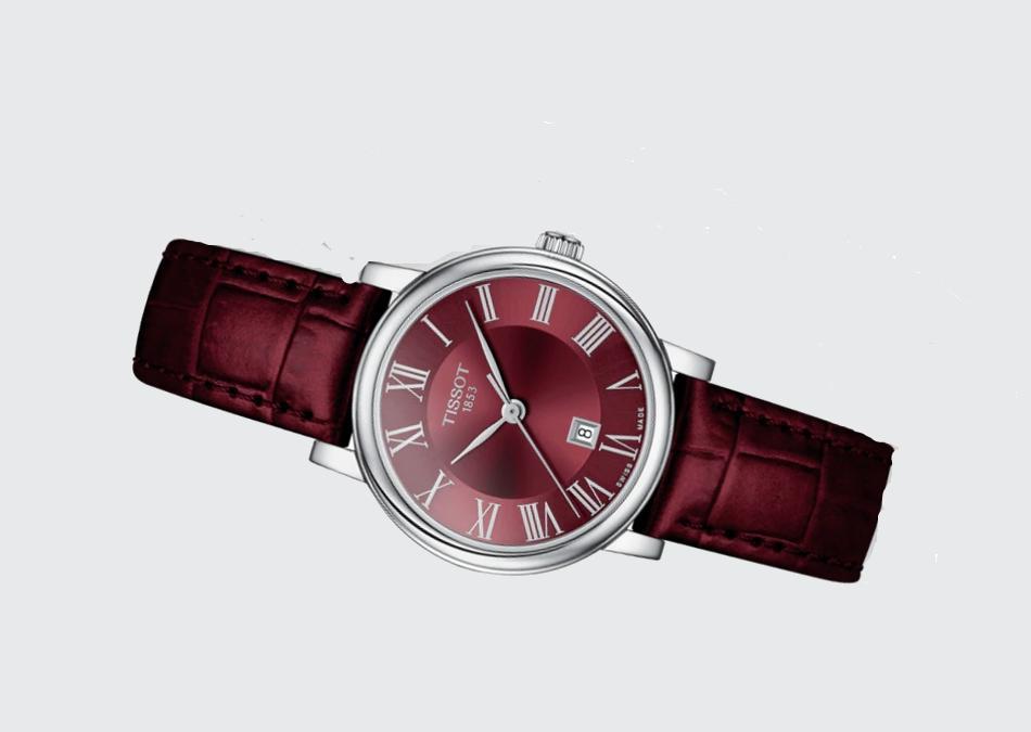 Tissot Carson Premium Lady Maroon Dial Maroon Leather Strap Watch For Women - T122.210.16.373.00 Buy Now By Tissot