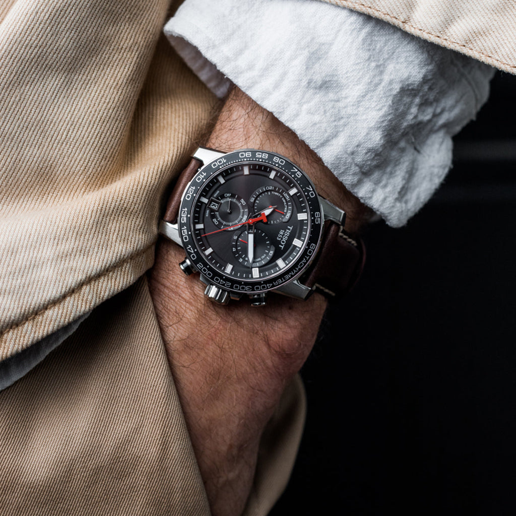 Tissot Supersport Chrono Black Dial Brown Leather Strap Watch for Men - T125.617.16.051.01 Buy Now By Tissot