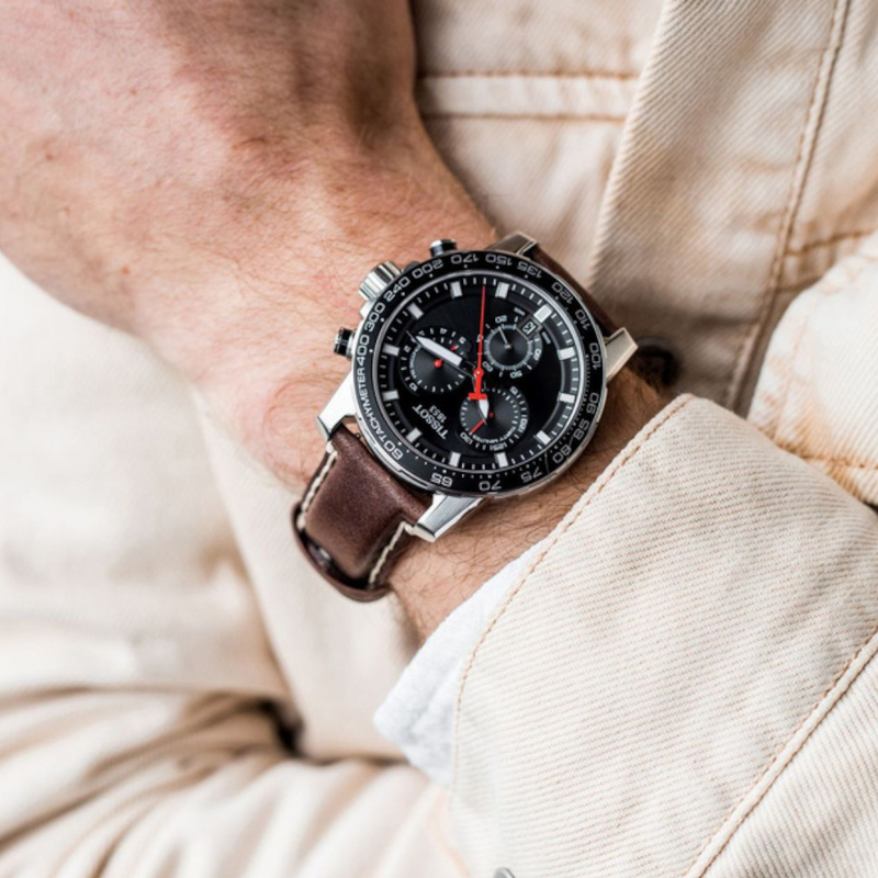 Tissot Supersport Chrono Black Dial Brown Leather Strap Watch for Men - T125.617.16.051.01 Buy Now By Tissot