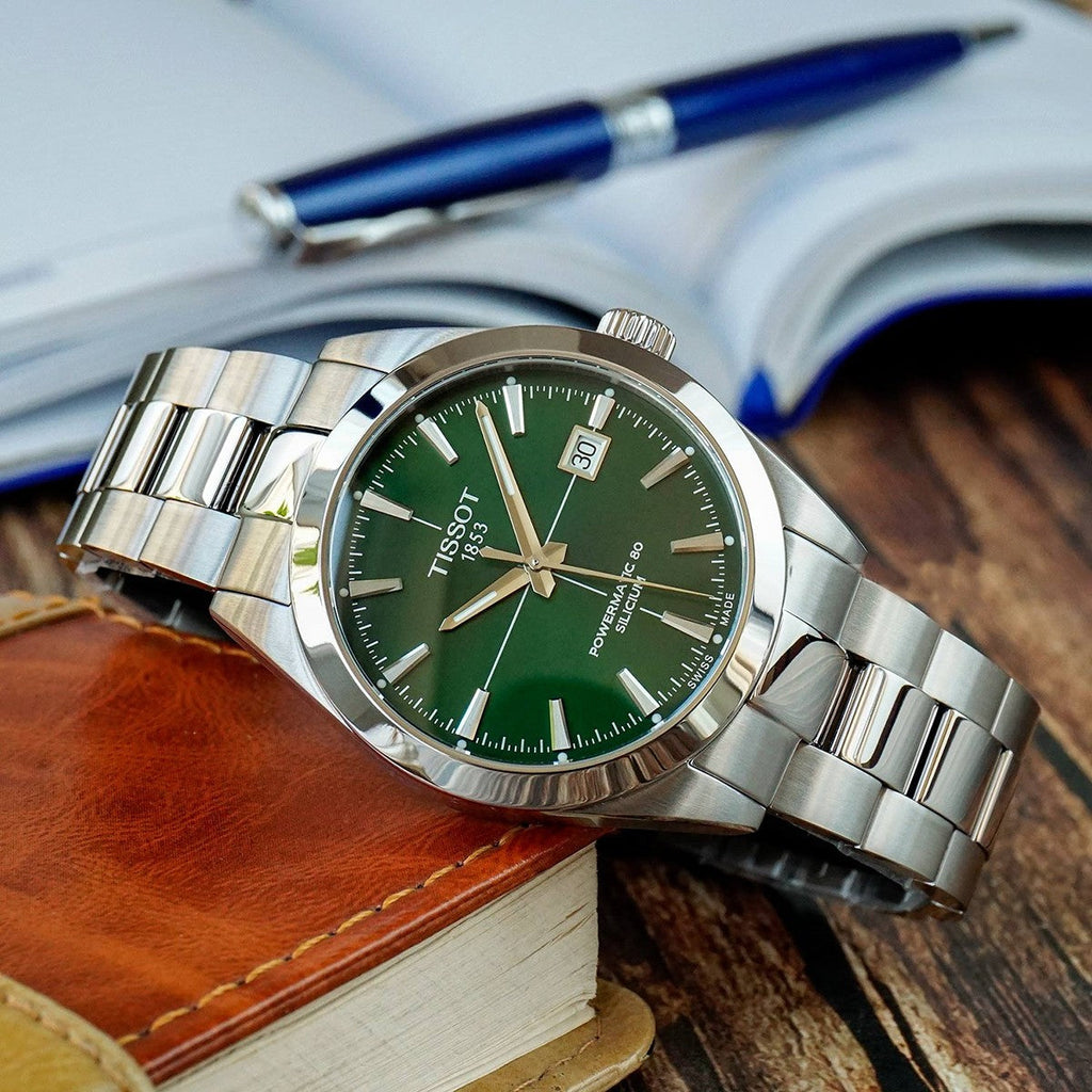 Tissot Gentleman Powermatic 80 Silicium Green Dial Silver Steel Strap Watch For Men - T127.407.11.091.01 Buy Now By Tissot