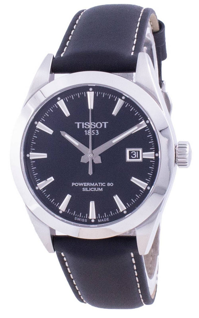 Tissot Gentleman Powermatic 80 Silicium Black Dial Black Leather Strap Watch For Men - T127.407.16.051.00 Buy Now By Tissot