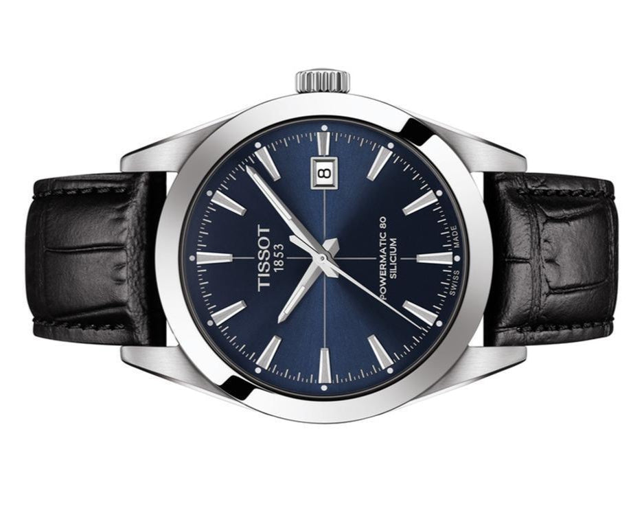 Tissot Gentleman Powermatic 80 Silicium Blue Dial Black Leather Strap Watch For Men - T127.407.16.041.01 Buy Now By Tissot