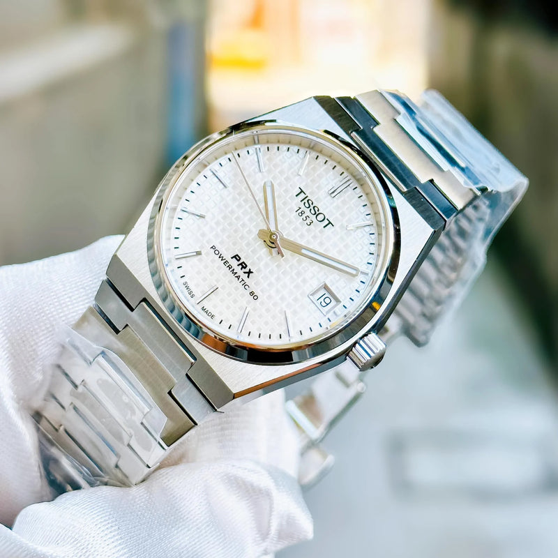 Tissot PRX Powermatic 80 White Dial Silver Steel Strap Watch for Men - T137.207.11.111.00