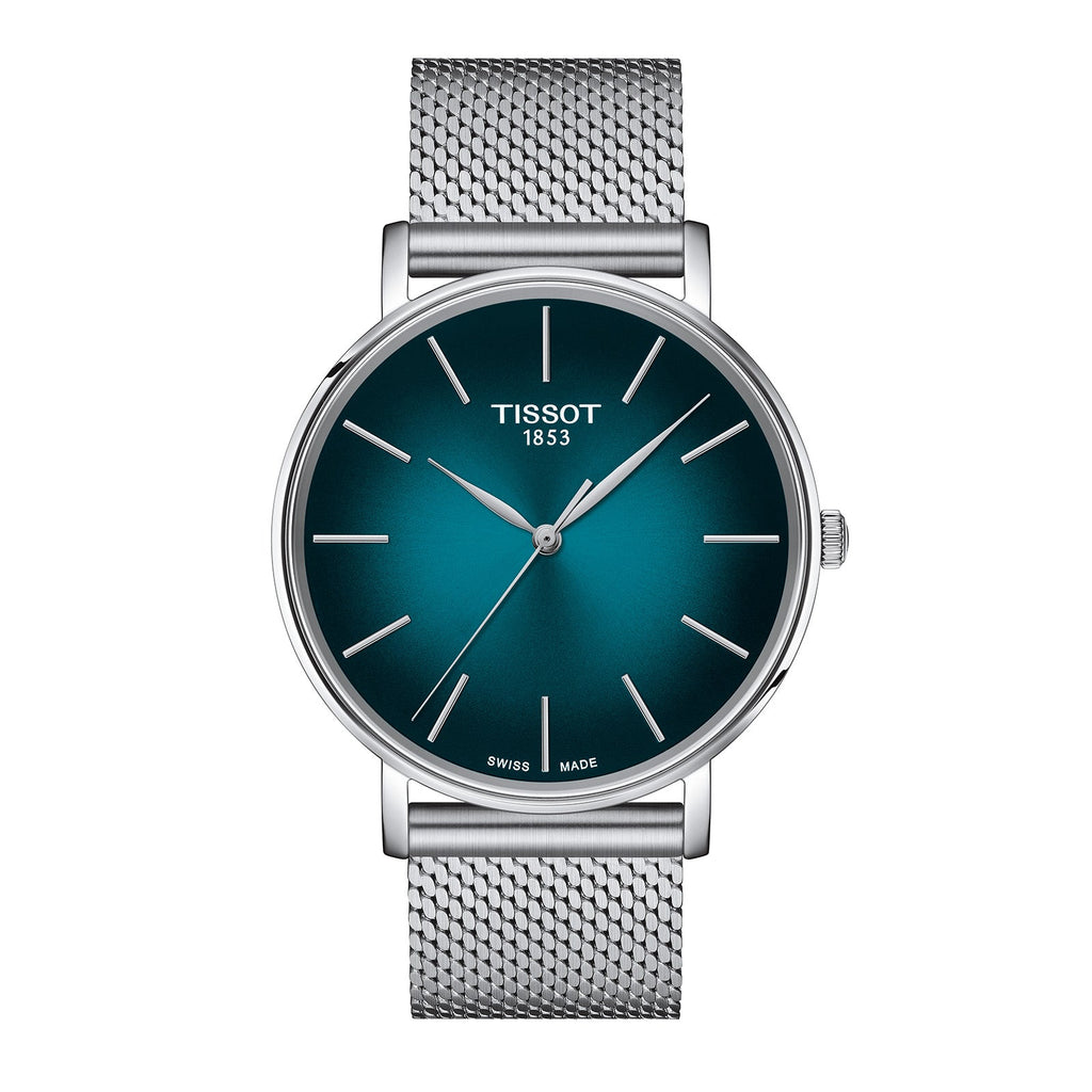 Tissot Everytime Gent Green Dial Silver Mesh Bracelet Watch for Men - T143.410.11.091.00 Buy Now By Tissot