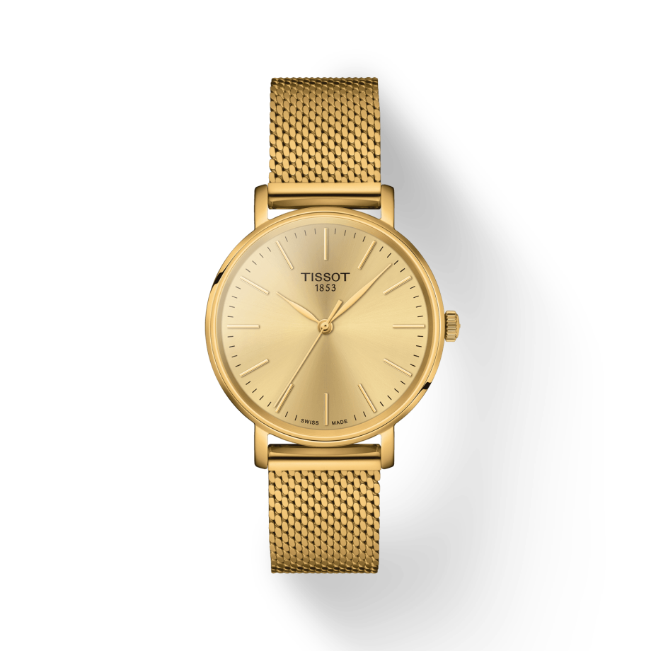 Tissot Everytime Lady Gold Dial Gold Mesh Bracelet Watch for Women - T143.210.33.021.00 Buy Now By Tissot