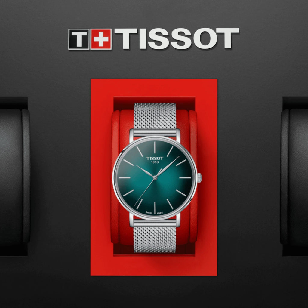 Tissot Everytime Gent Green Dial Silver Mesh Bracelet Watch for Men - T143.410.11.091.00 Buy Now By Tissot