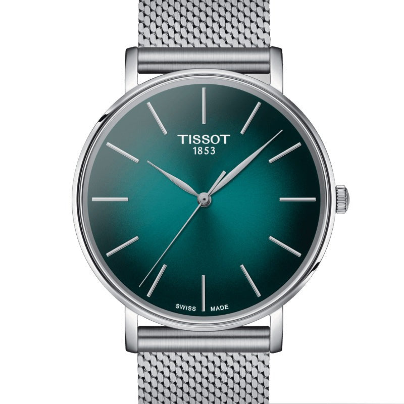 Tissot Everytime Gent Green Dial Silver Mesh Bracelet Watch for Men - T143.410.11.091.00 Buy Now By Tissot