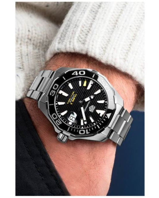 Tag Heuer Aquaracer Automatic Black Dial Silver Steel Strap Watch for Men - WAY211A.BA0928 Buy Now By Tag Heuer