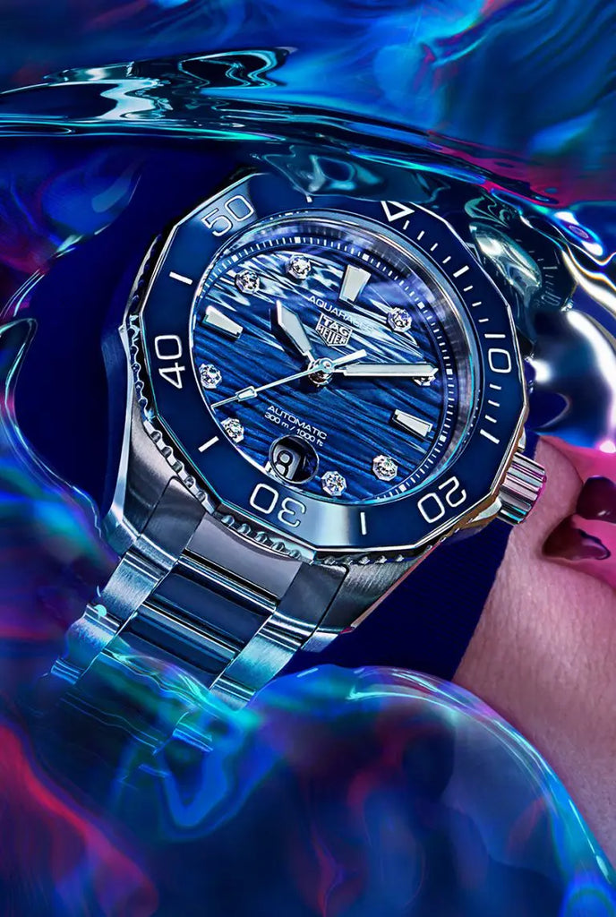 Tag Heuer Aquaracer Professional 300 Automatic Diamonds Blue Dial Silver Steel Strap Watch for Women - WBP231B.BA0618