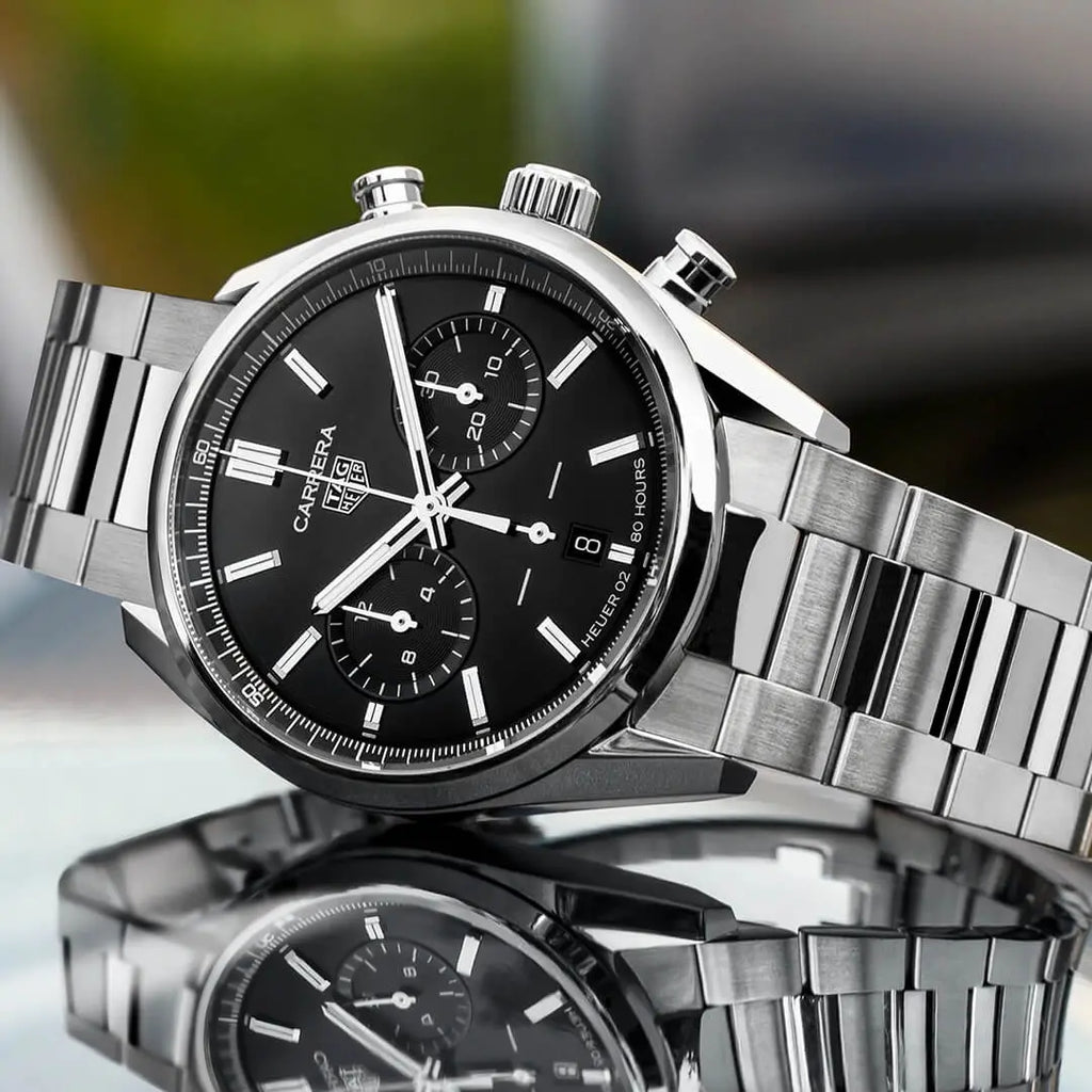 Tag Heuer Carrera Chronograph Black Dial Silver Steel Strap Watch for Men - CBN2010.BA0642