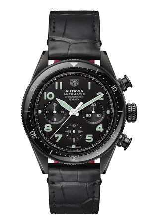 Tag Heuer Autavia Chronometer Flyback Chronograph Black Dial Black Leather Strap Watch for Men - CBE511C.FC8280 Buy Now By Tag Heuer