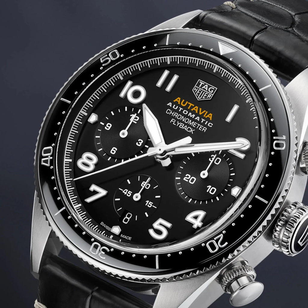 Tag Heuer Autavia Chronometer Flyback Automatic Chronograph Black Dial Black Leather Strap Watch for Men - CBE511A.FC8279 Buy Now By Tag Heuer