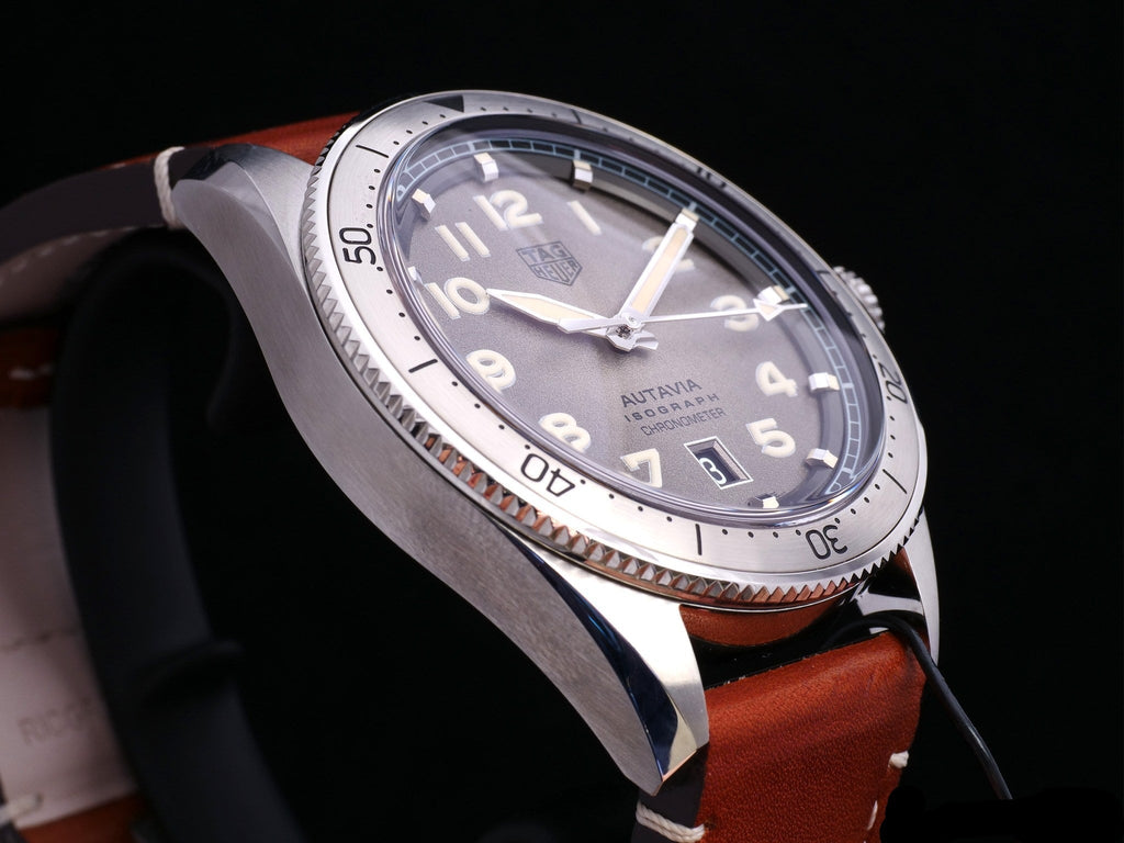 Tag Heuer Autavia Isograph Grey Dial Calfskin Brown Leather Strap Watch for Men - WBE5111.FC8267 Buy Now By Tag Heuer