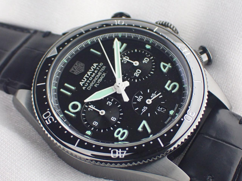 Tag Heuer Autavia Chronometer Flyback Chronograph Black Dial Black Leather Strap Watch for Men - CBE511C.FC8280 Buy Now By Tag Heuer