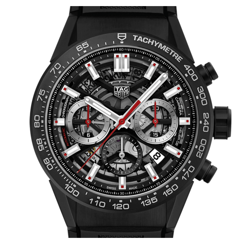 Tag Heuer Carrera Chronograph Steel & Ceramic Black Dial Black Rubber Strap Watch for Men - CBG2090.FT6145 Buy Now By Tag Heuer