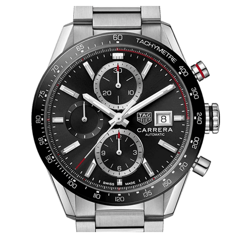Tag Heuer Carrera Automatic Chronograph Black Dial Silver Steel Strap Watch for Men - CBM2110.BA0651 Buy Now By Tag Heuer
