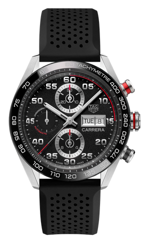 Tag Heuer Carrera Chronograph Black Dial Black Rubber Strap Watch for Men - CBN2A1AA.FT6228 Buy Now By Tag Heuer