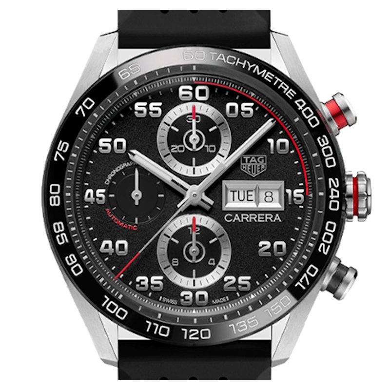 Tag Heuer Carrera Chronograph Black Dial Black Rubber Strap Watch for Men - CBN2A1AA.FT6228 Buy Now By Tag Heuer